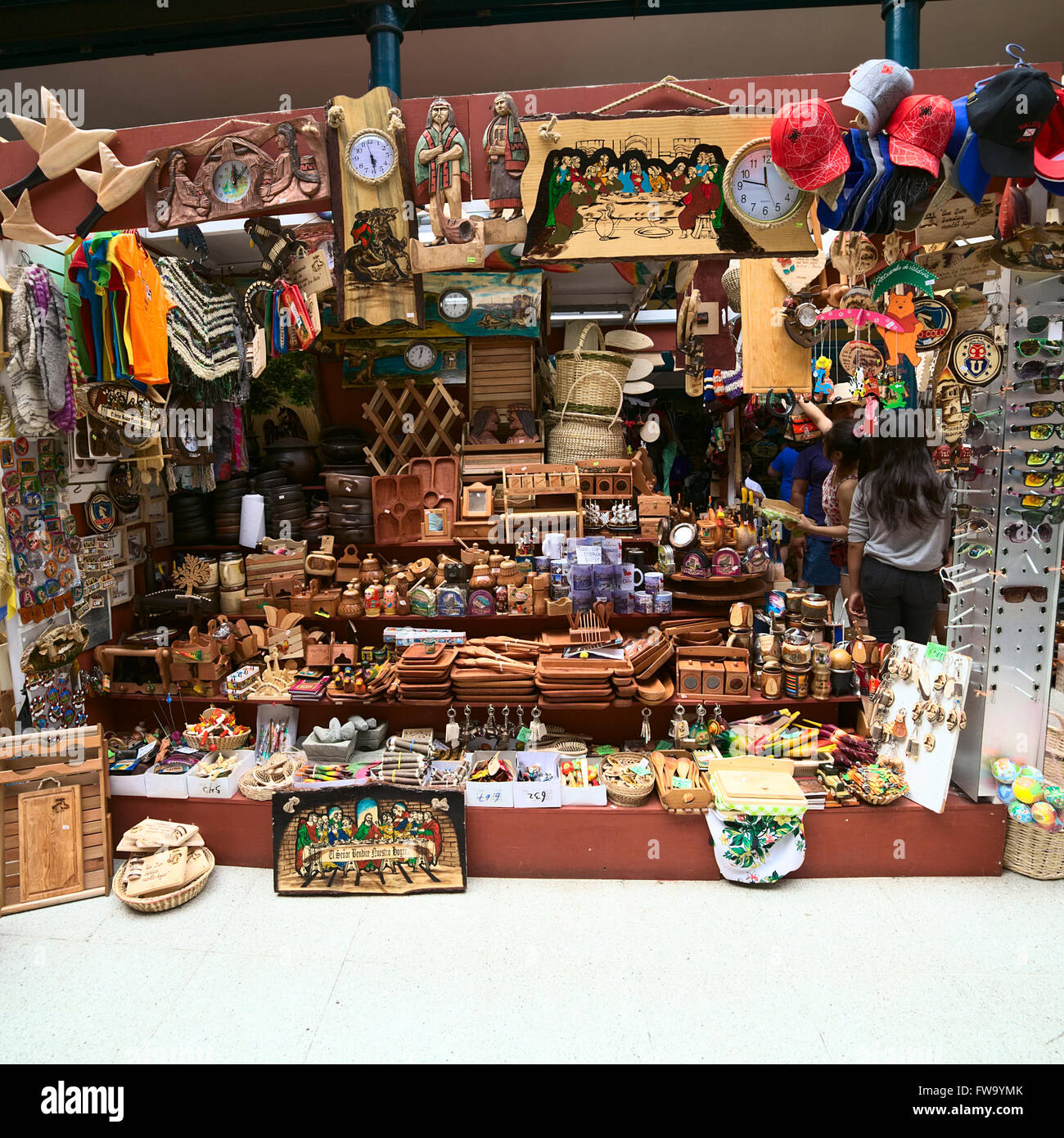 VALDIVIA, CHILE - FEBRUARY 3, 2016: Small shop selling handicrafts and souvenirs in the Mercado Municipal (municipal market) Stock Photo