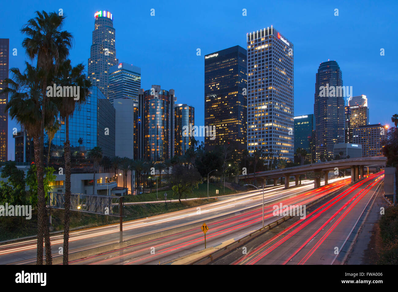 Harbor freeway in Los Angeles at night Stock Photo