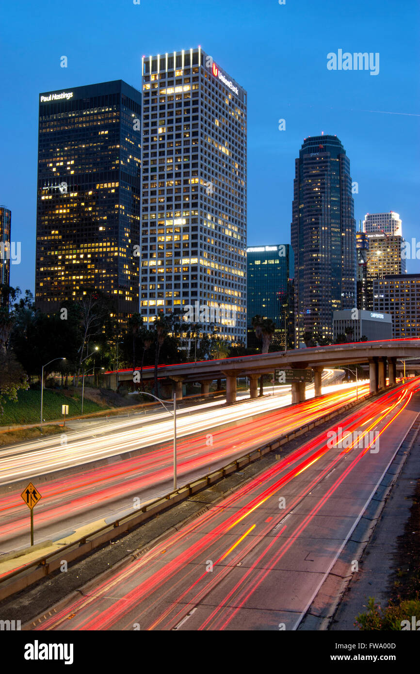 Harbor freeway in Los Angeles at night Stock Photo