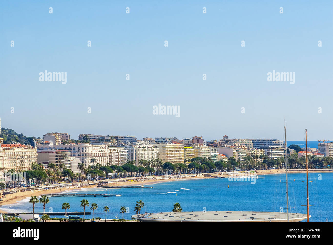 Panoramic view of Cannes, Promenade de la Croisette, the Croisette and Port Le Vieux of Cannes, France Cote d'Azur Stock Photo