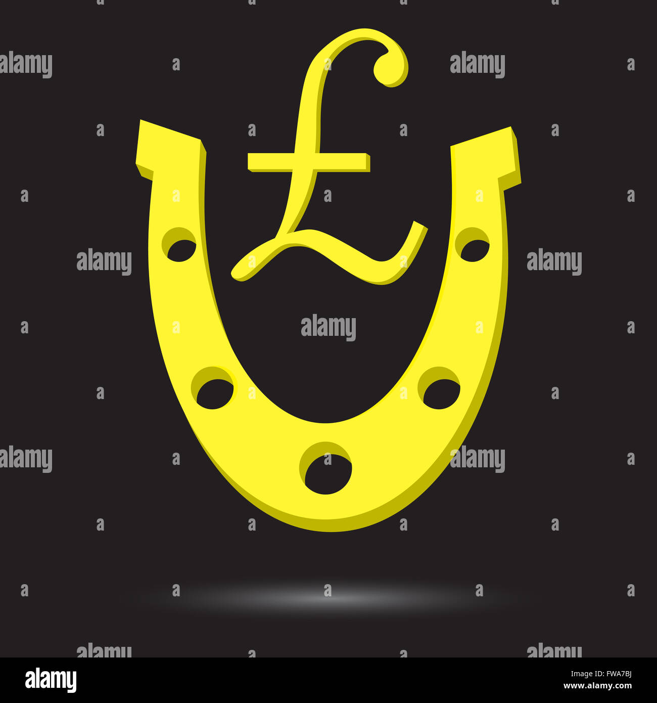 Golden horseshoe with symbol gold pound sterling. Golden lucky