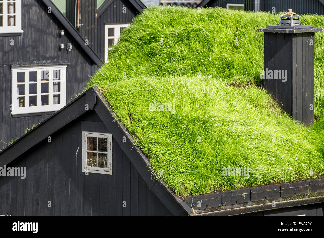 Grass-roofed house, Faroe Islands Stock Photo