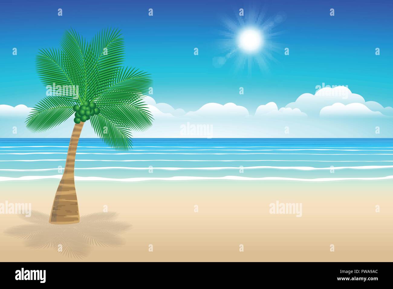 Background sea sand and coconut trees. Illustration summer. Stock Vector