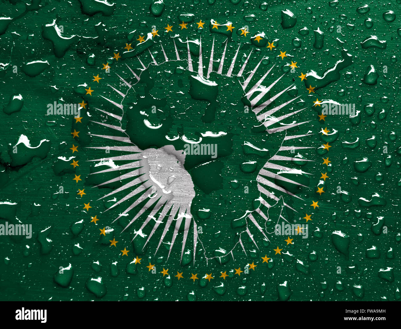 flag of the African Union with rain drops Stock Photo