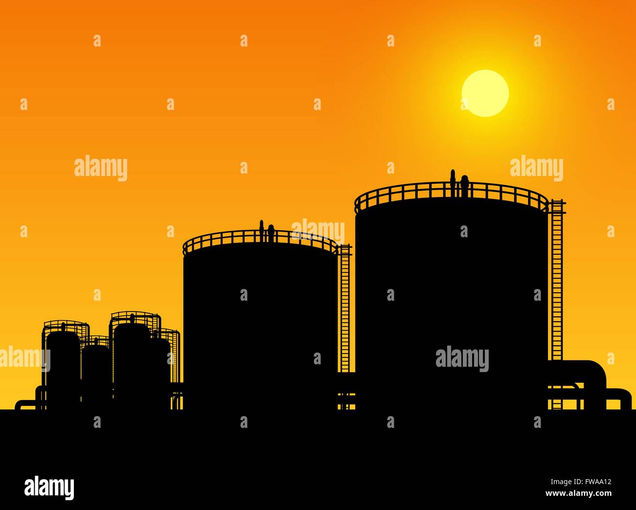 oil tank storage in oil refinery petrochemical industry estate Stock Vector