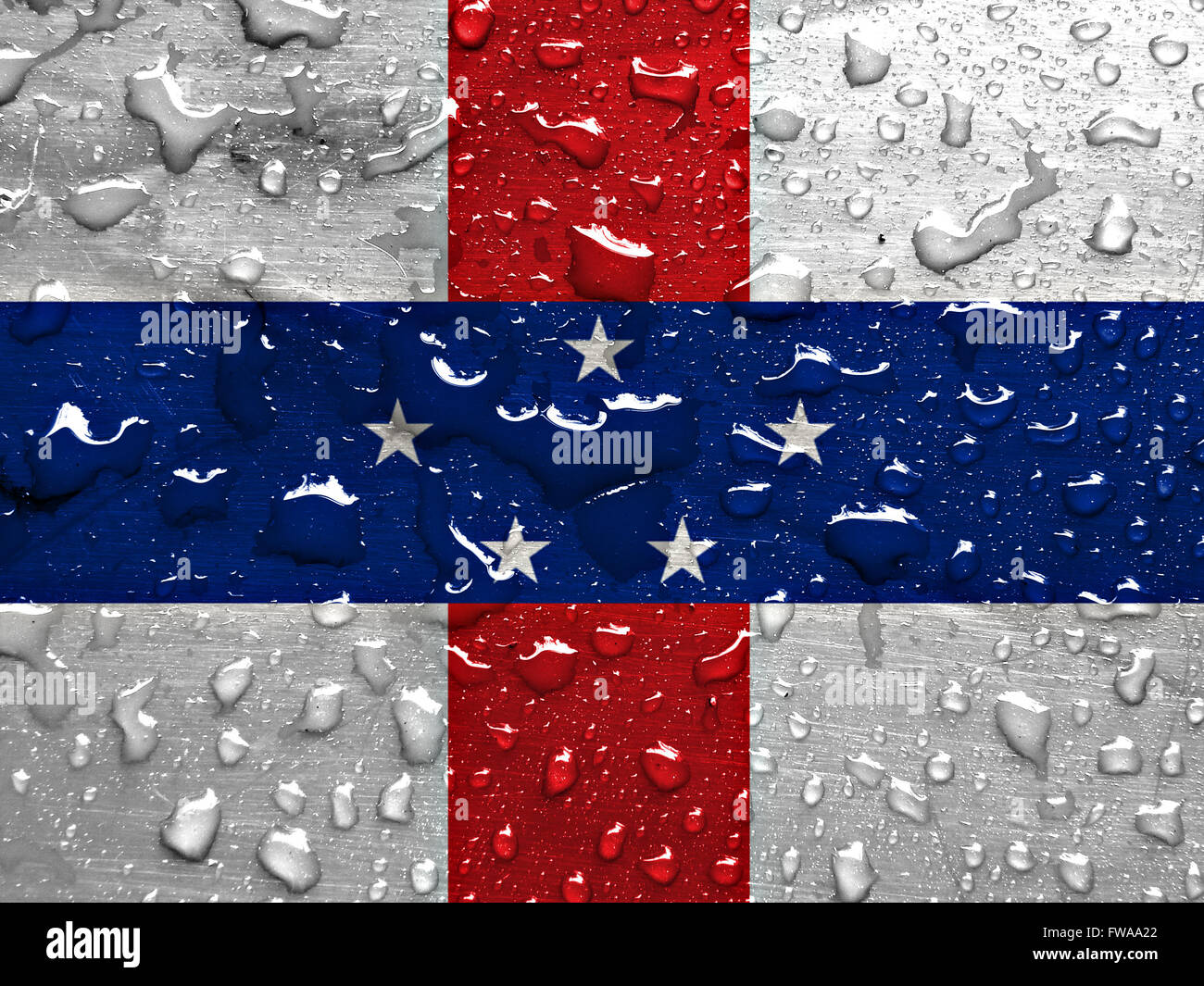 flag of Netherlands Antilles with rain drops Stock Photo