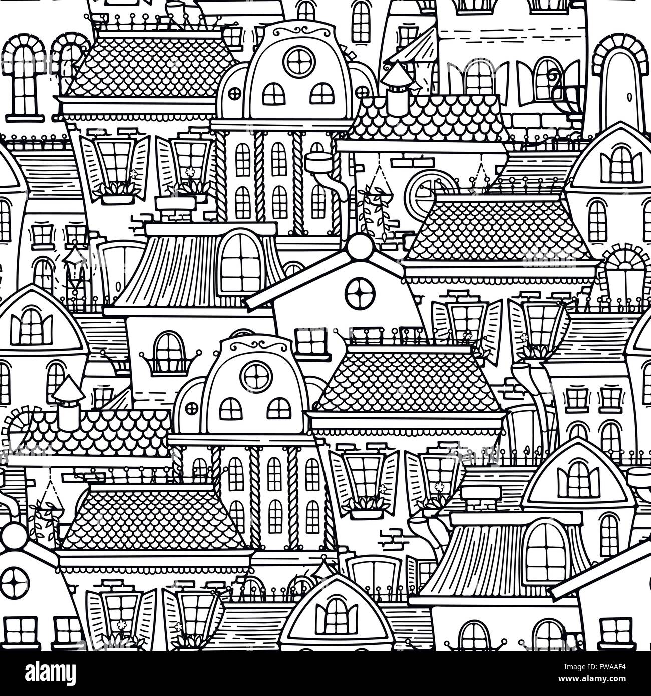 Cute seamless pattern of doodle houses Stock Vector Image & Art - Alamy