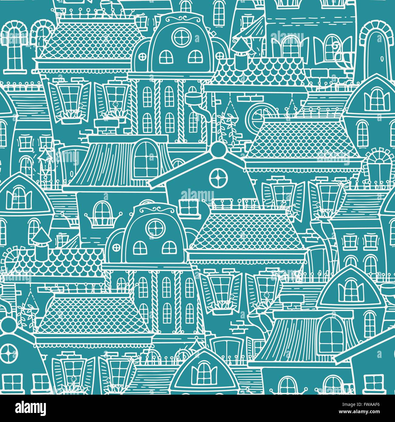 Cute seamless pattern of doodle houses Stock Vector Image & Art - Alamy