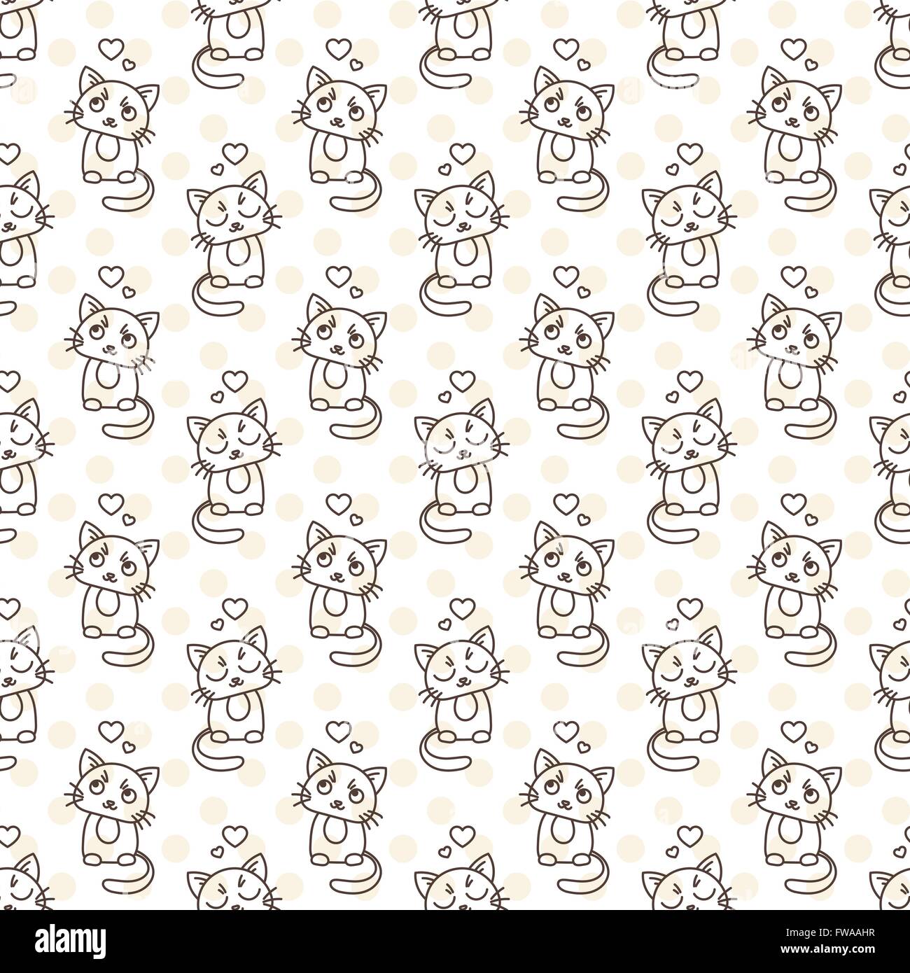Seamless pattern of cute cat characters. Pet in love Stock Vector Image ...