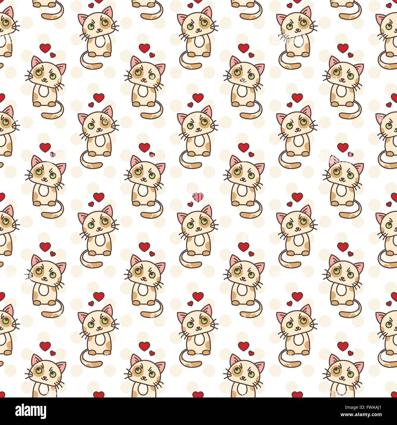 Seamless pattern of cute cat characters. Pet in love Stock Vector Image ...