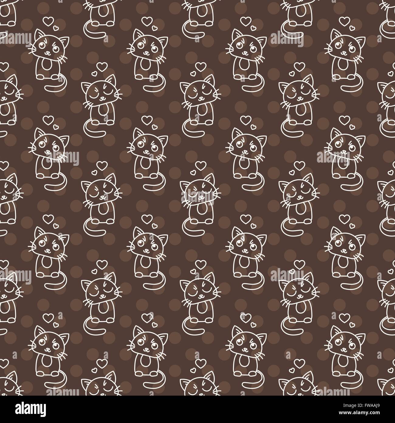 Seamless pattern of cute cat characters. Pet in love Stock Vector Image ...