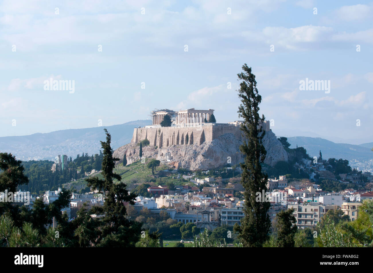 View of the Acropolis from Hill of Ardettos, Pangrati, Athens, Attica, Greece Stock Photo