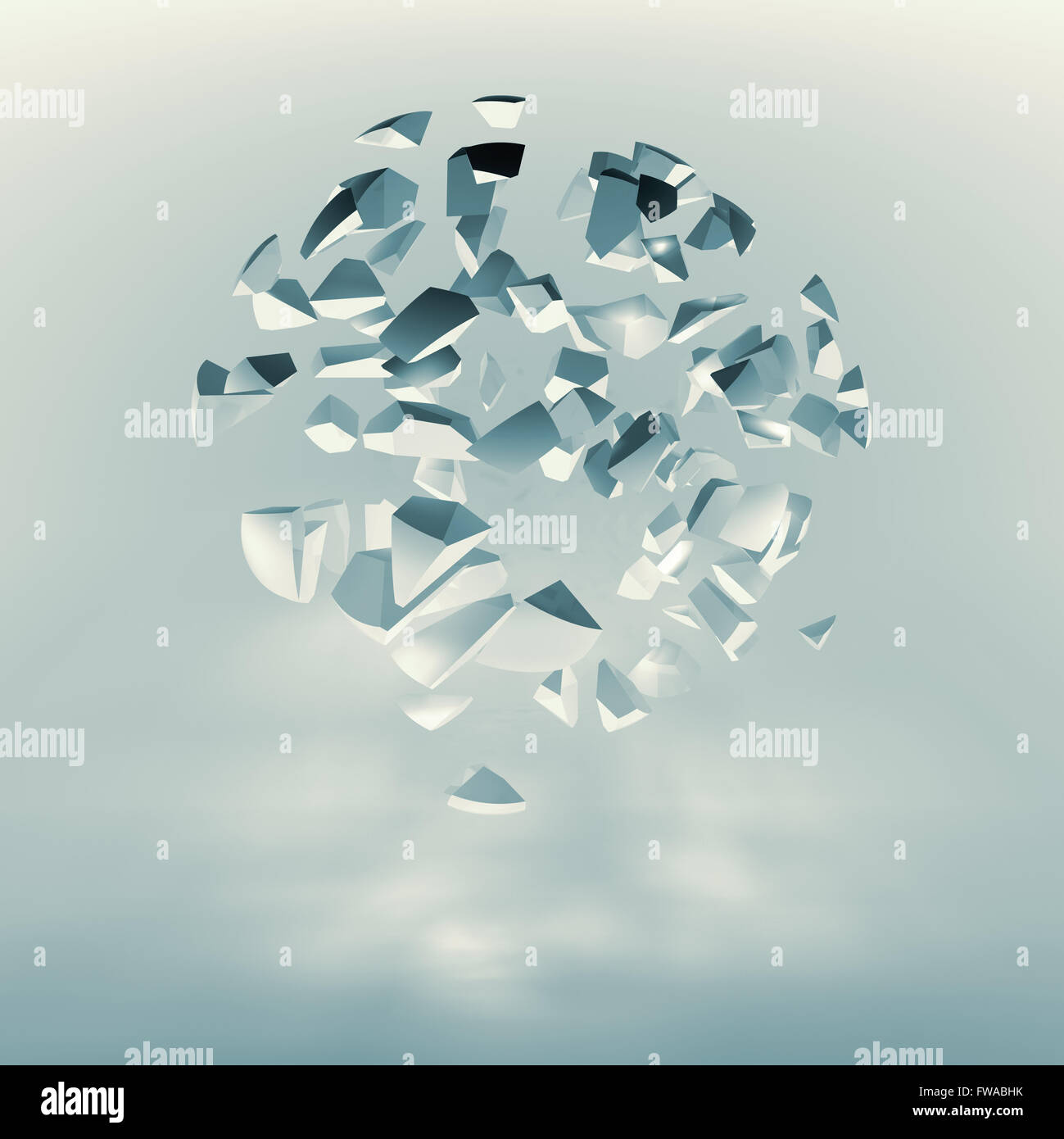 Spherical cloud of explosive fragments, blue toned 3d render illustration Stock Photo