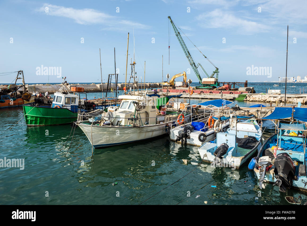 Fishing boats in Jaffa, oldest part of Tel Aviv city, Israel Stock Photo