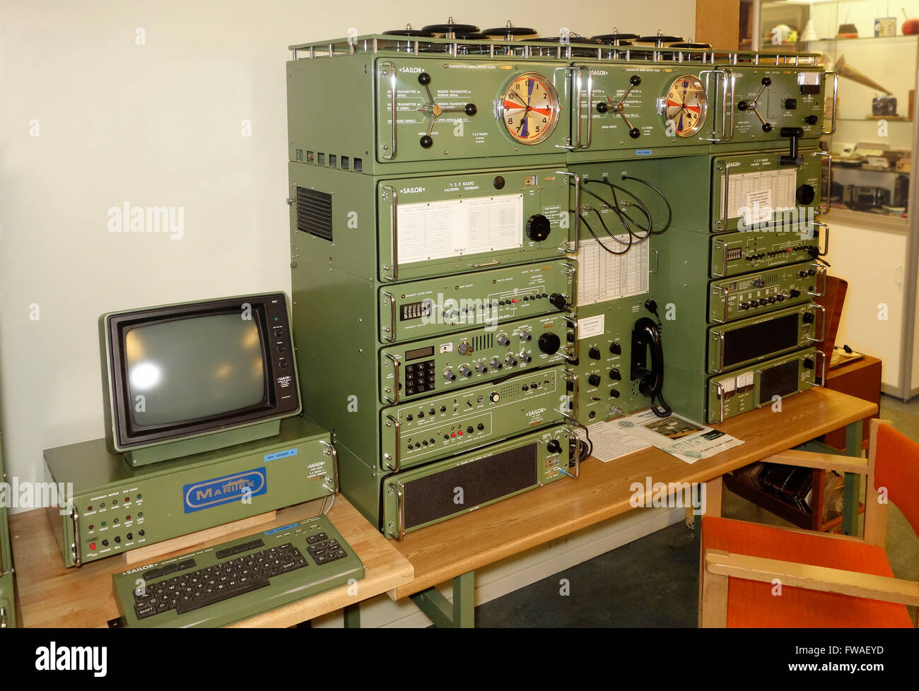 Automatic Radiotelex station Maritex with keyboard and screen and Ships  radio station "SAILOR" from 1980 made by S.P. Radio, Abb Stock Photo - Alamy