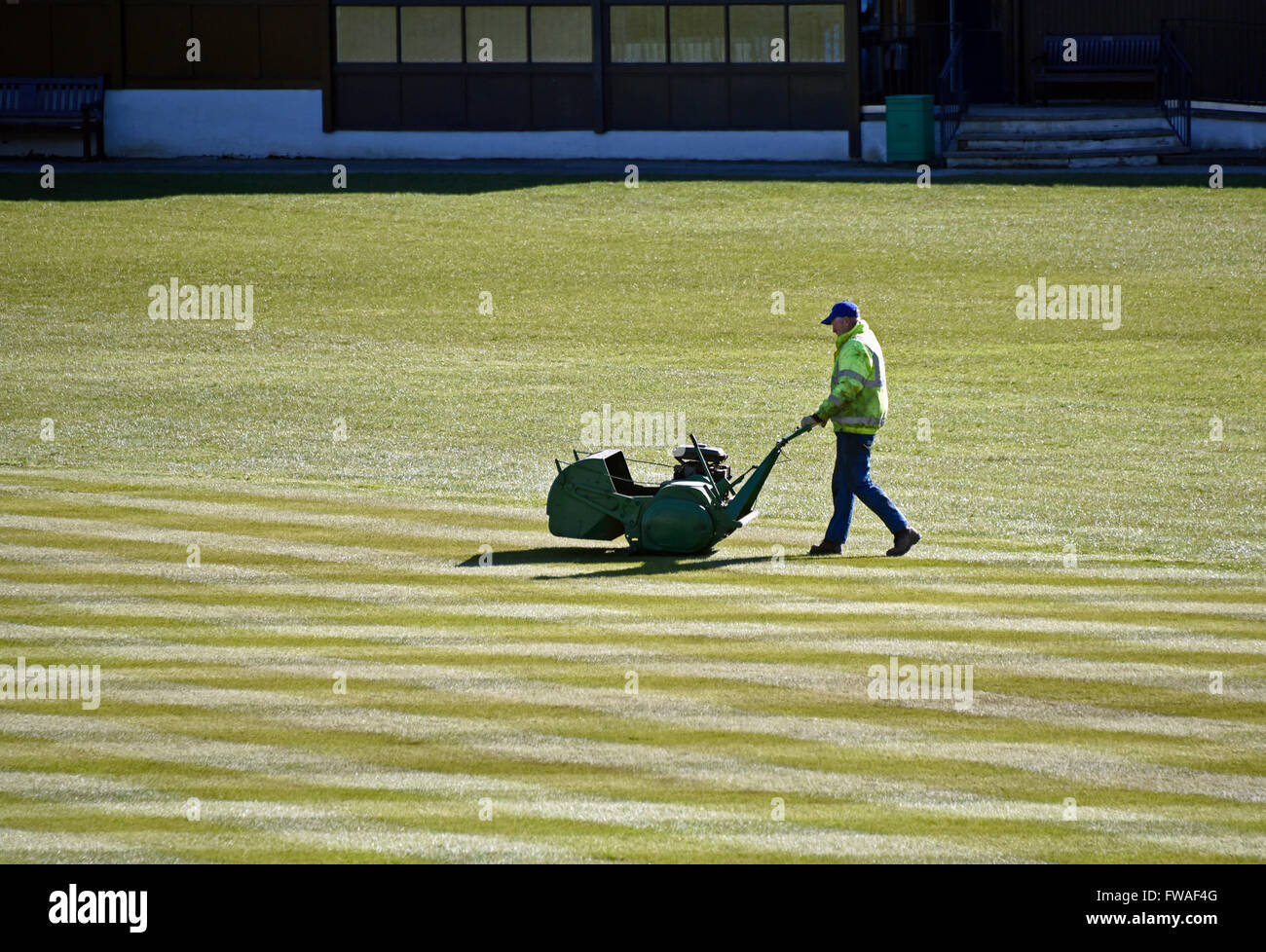 Mowing the Square. Netherfield Cricket Club Ground. Kendal, Cumbria