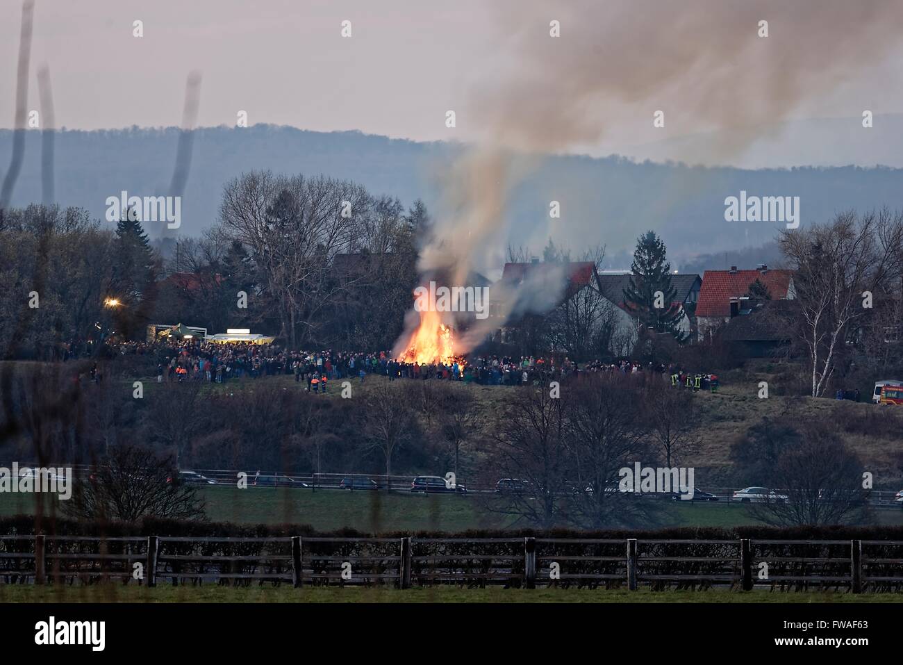 Traditional ceremony of  Easter Fire in Harz Germany. Stock Photo