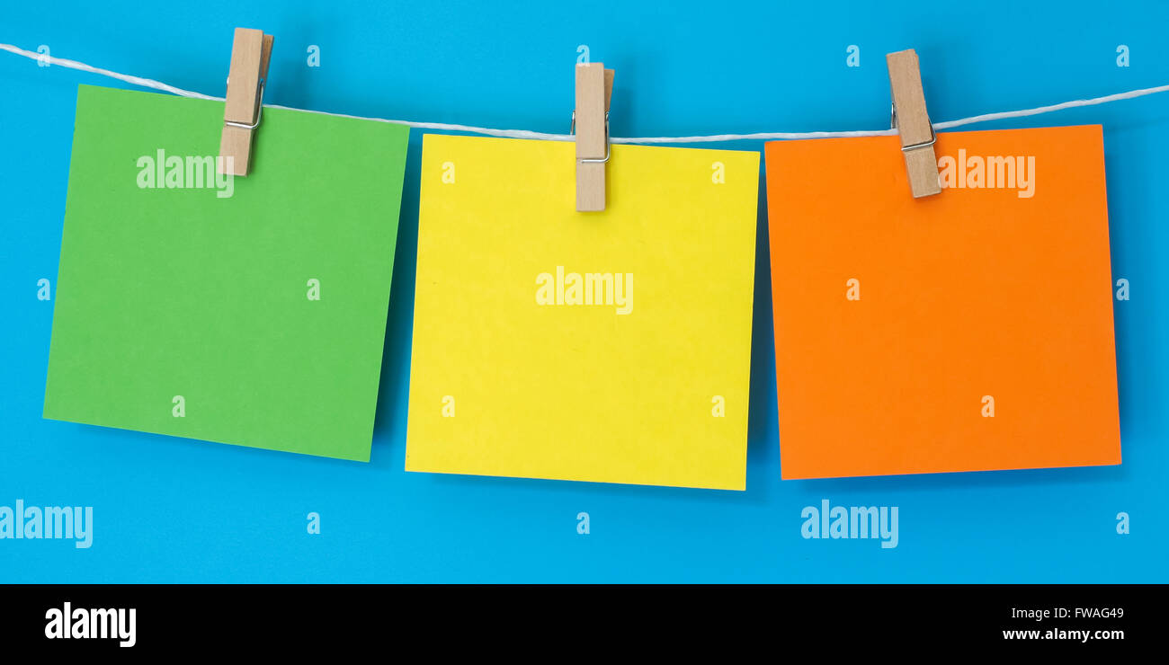 Colored Note Squares Hanging Stock Photo