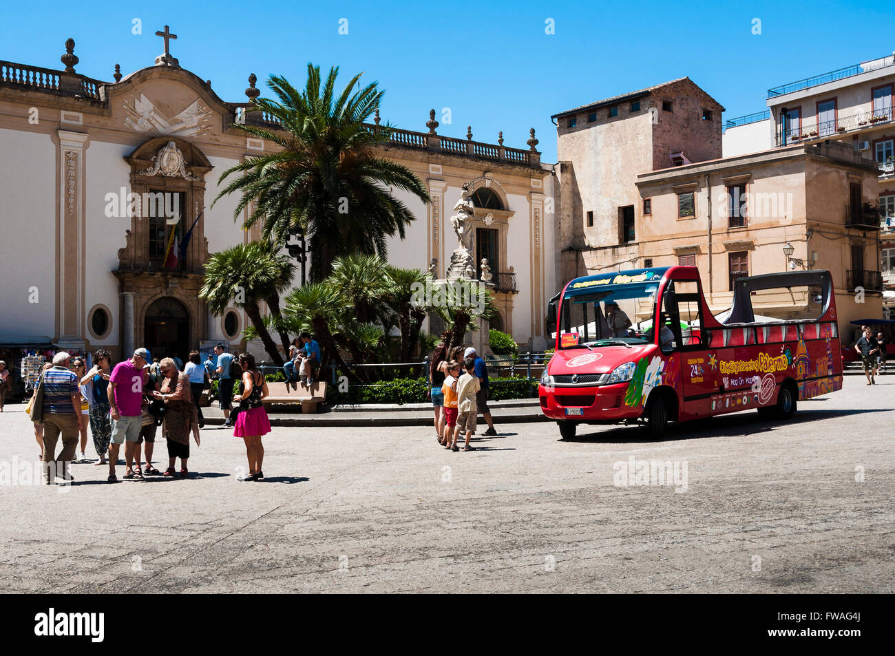 Touristic bus. Piazza Vittorio Emanuele. Monreale, Palermo, Sicily, Italy. Stock Photo