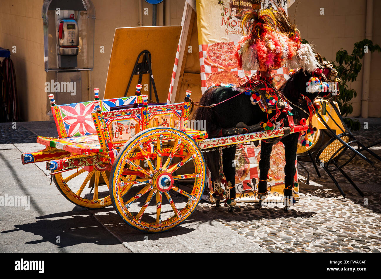 The Sicilian cart. Monreale, Palermo, Sicily, Italy. Stock Photo