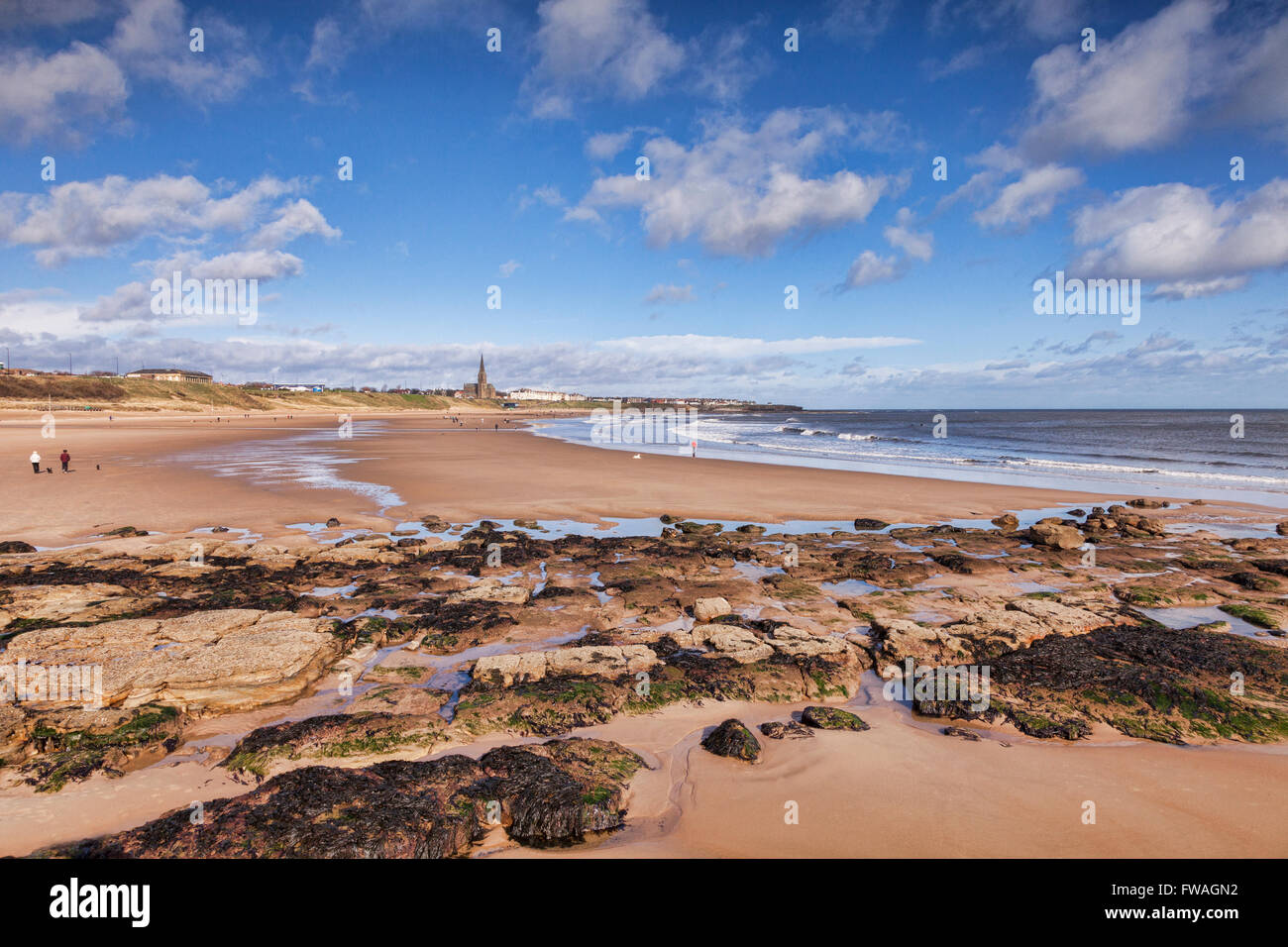 The Longsands beach at Tynemouth on a bright spring day, Tyne and Wear, England, UK Stock Photo