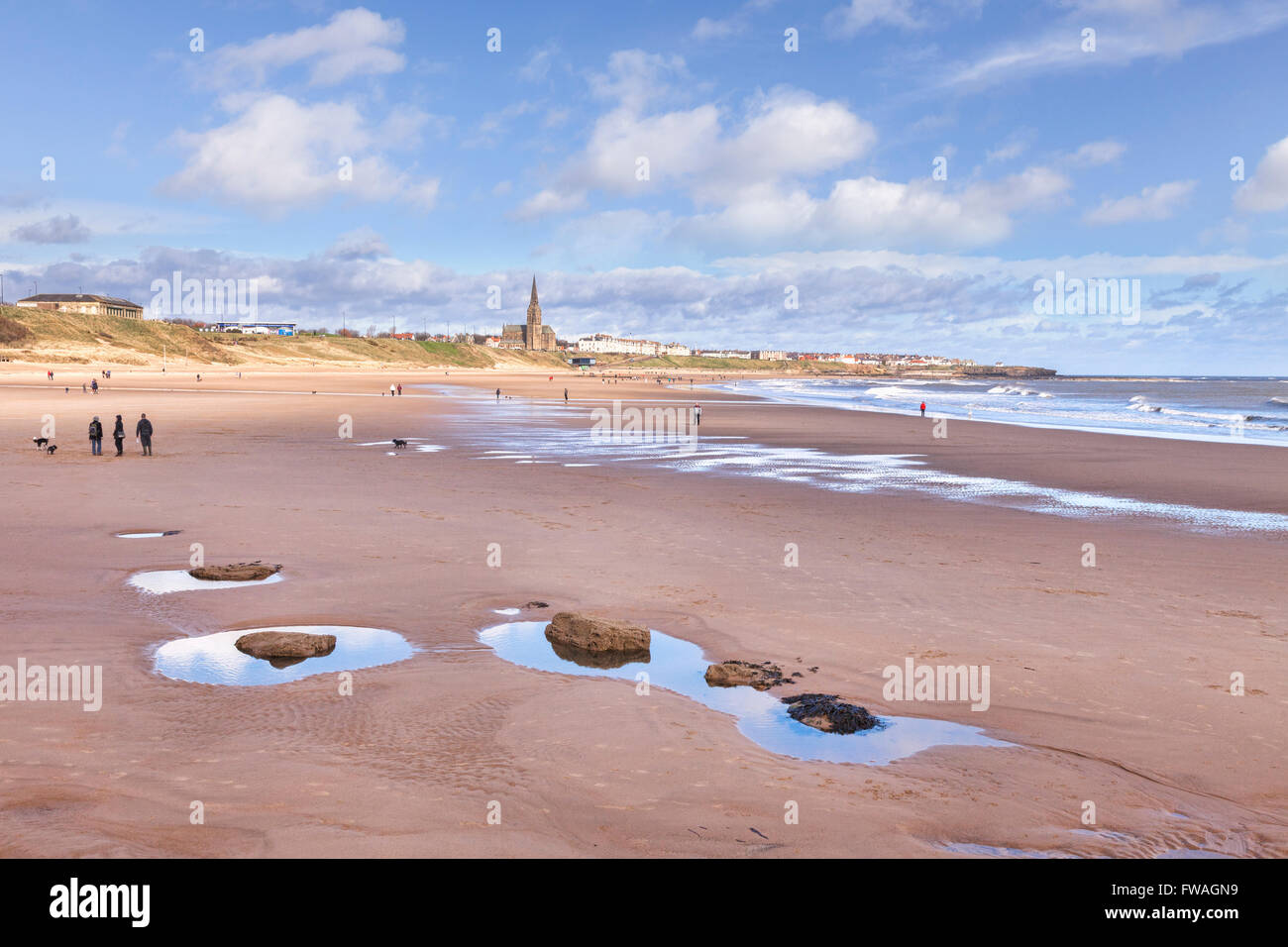 The beach at Tynemouth on a bright spring day, Tyne and Wear, England, UK Stock Photo