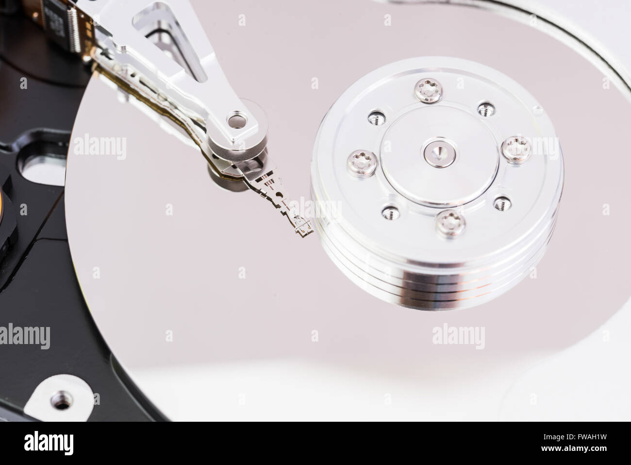 close-up on the inside of the hard drive Stock Photo
