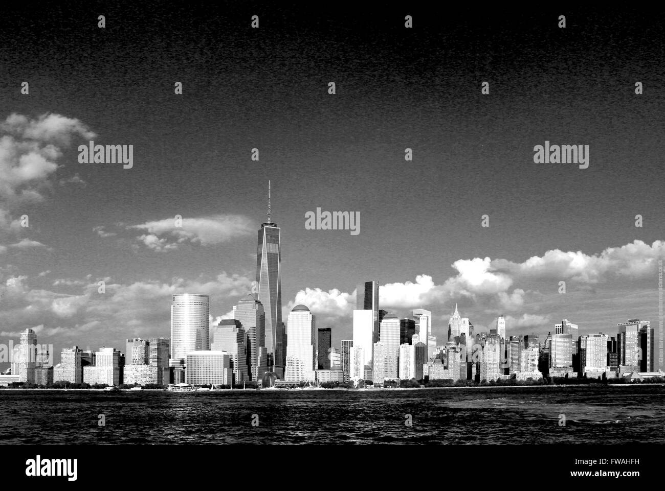 Stunning skyscrapers of Lower Manhattan skyline including one world trade center. Stock Photo