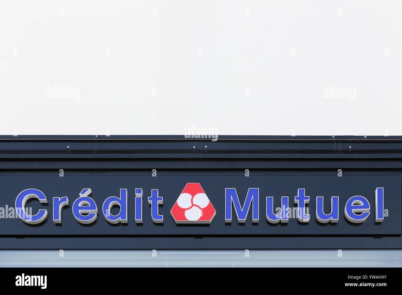 Credit Mutuel logo on a wall Stock Photo