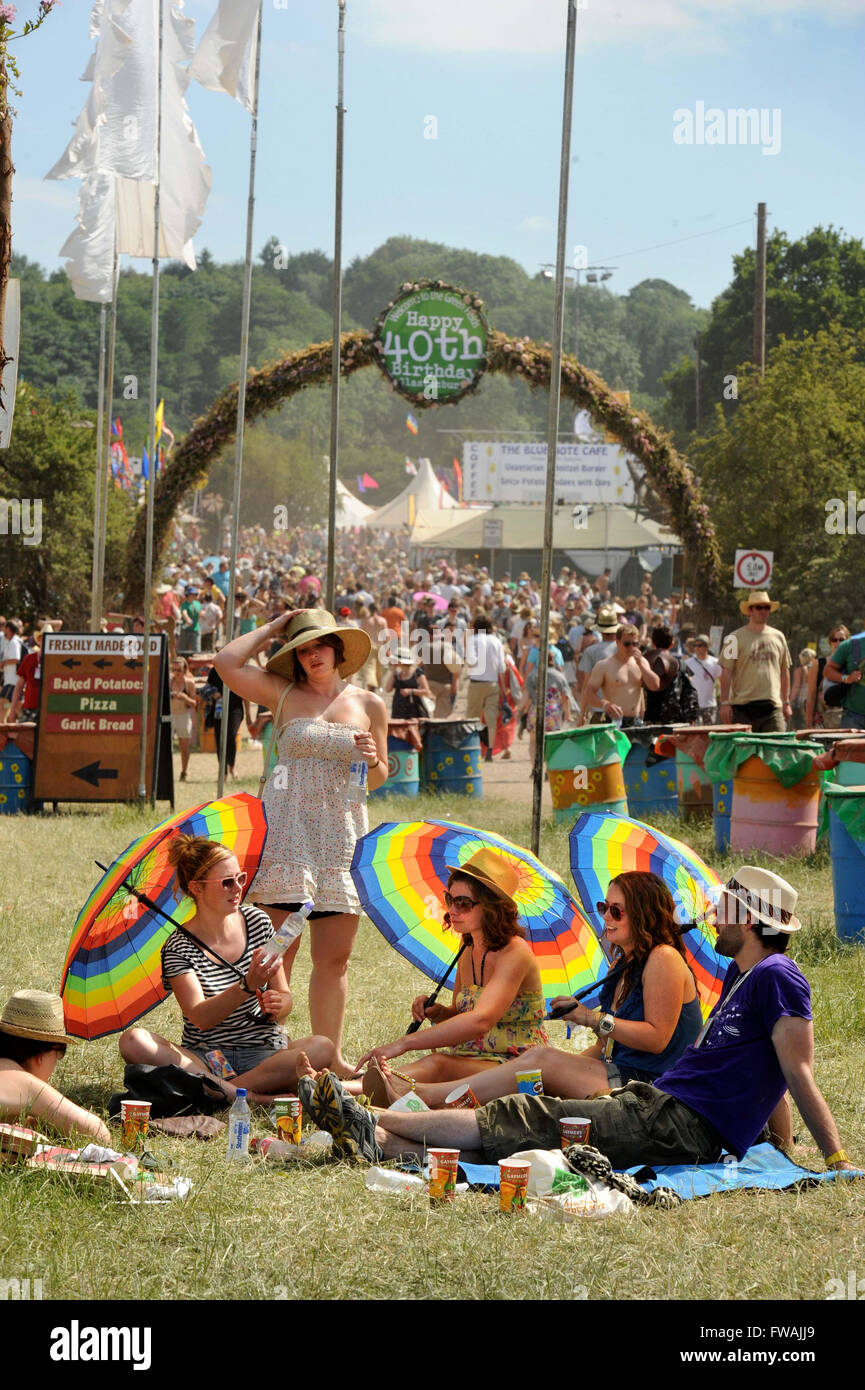 A hot weather year at the Glastonbury Festival, Pilton Somerset June 2010 Stock Photo