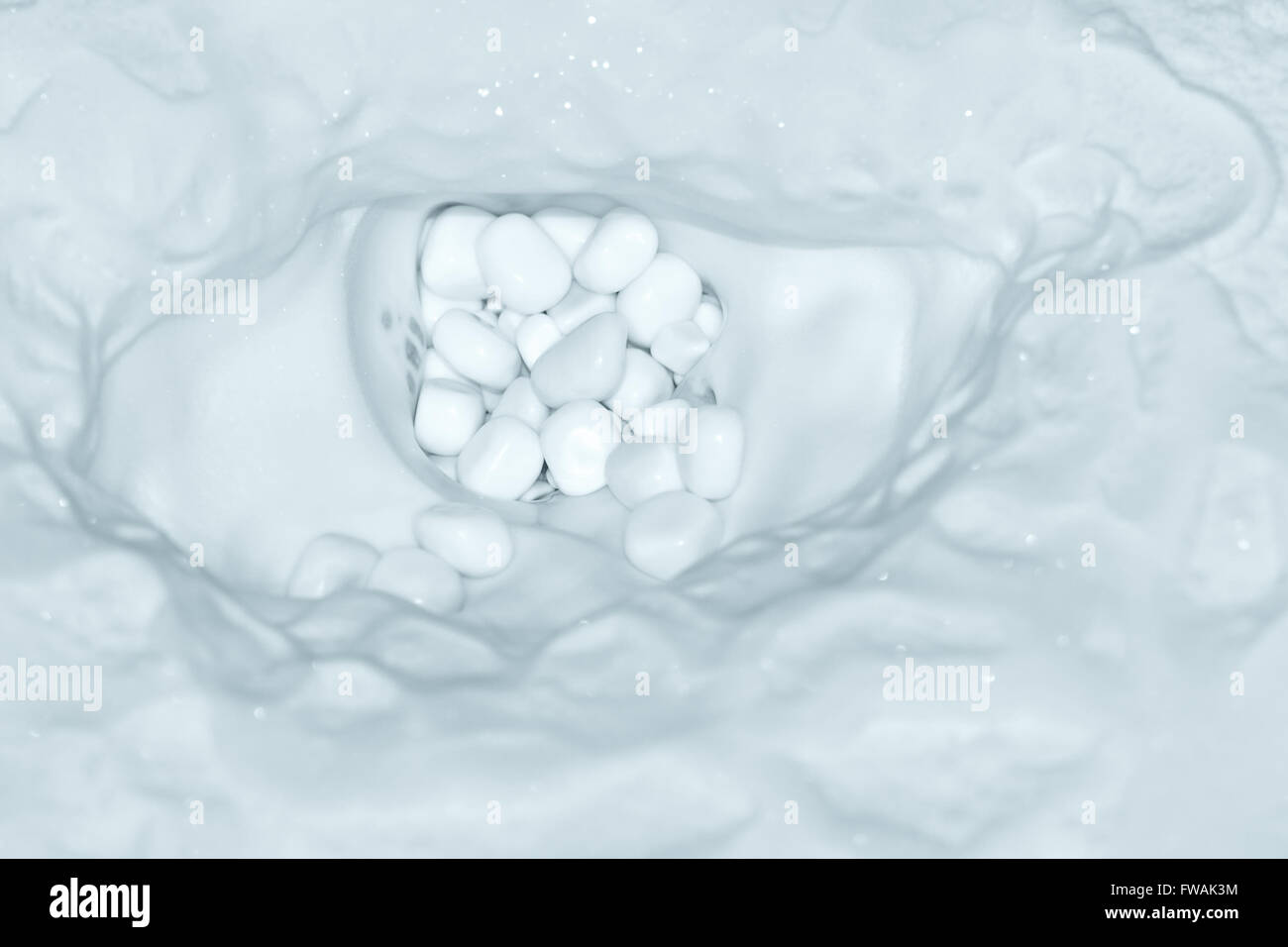 Cave pearls within complex calcite deposit. Calcite speleothems formed