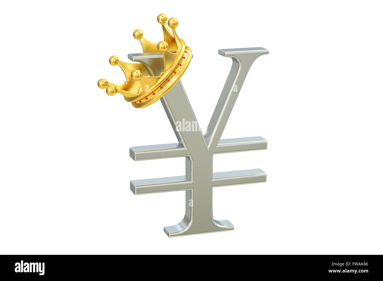 yen or yuan with crown, 3D rendering isolated on white background Stock Photo