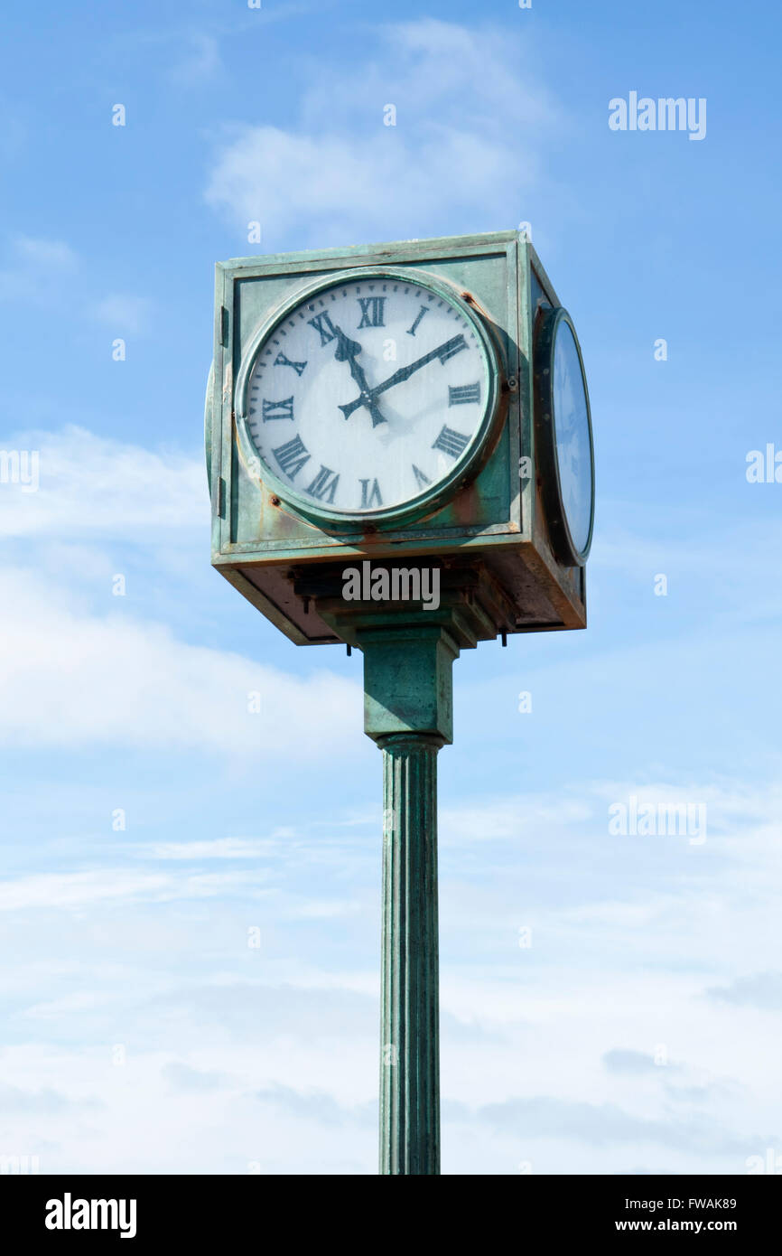 A four-sided clock on the seafront at St Leonards-on-Sea, East Sussex Stock Photo