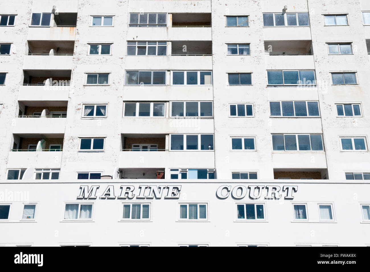 Detail of Marine Court in St Leonards-on-Sea, UK, a striking art-deco building in the shape of an ocean liner Stock Photo