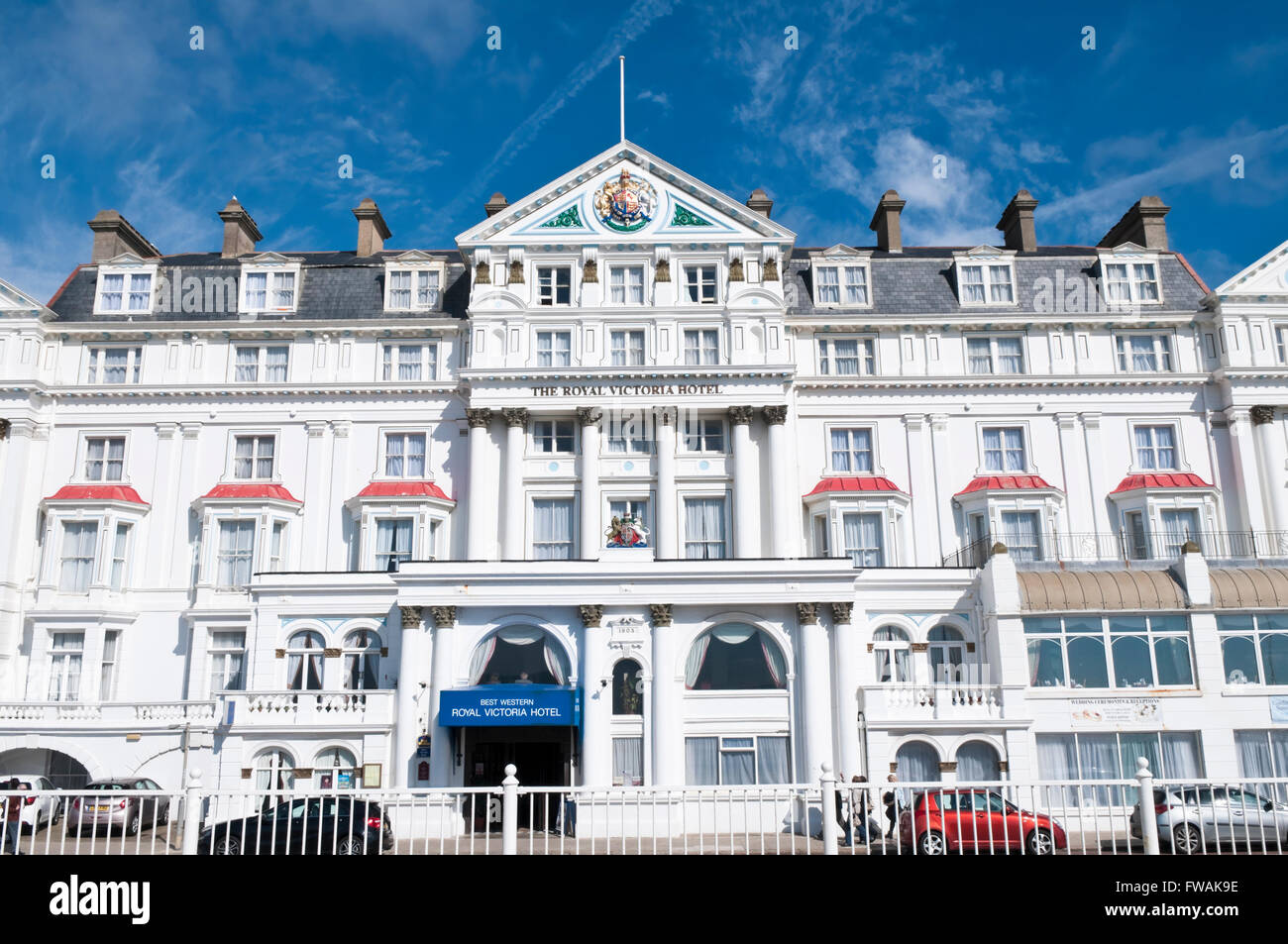Front of the James Burton designed Royal Victoria Hotel on the seafront at St Leonards-on-Sea, East Sussex, England Stock Photo