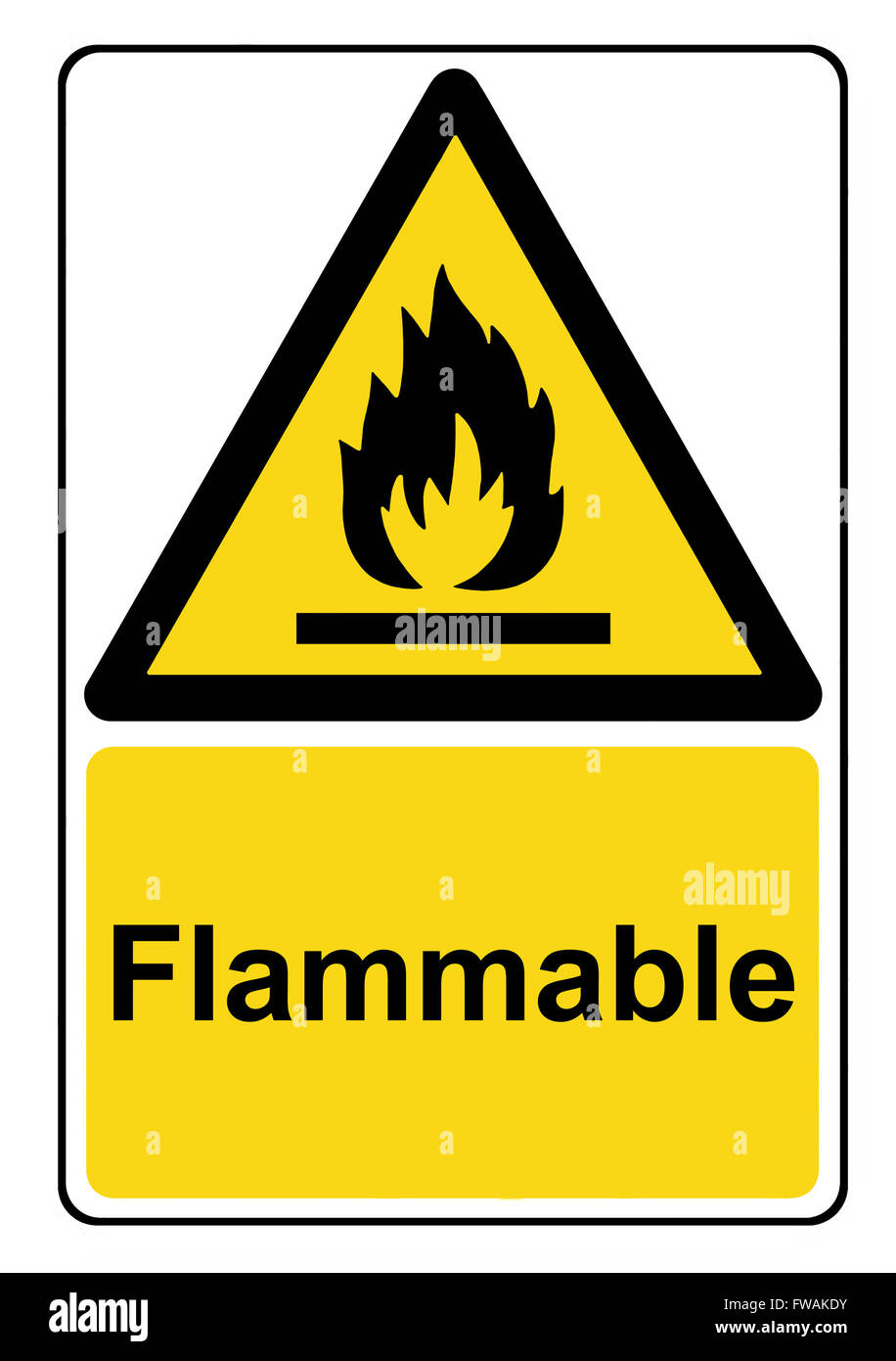 Flammable substances yellow warning sign Stock Photo