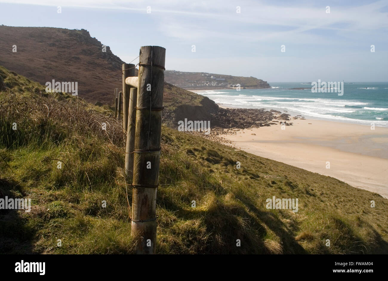 cliff path down to Gwynver beach Stock Photo