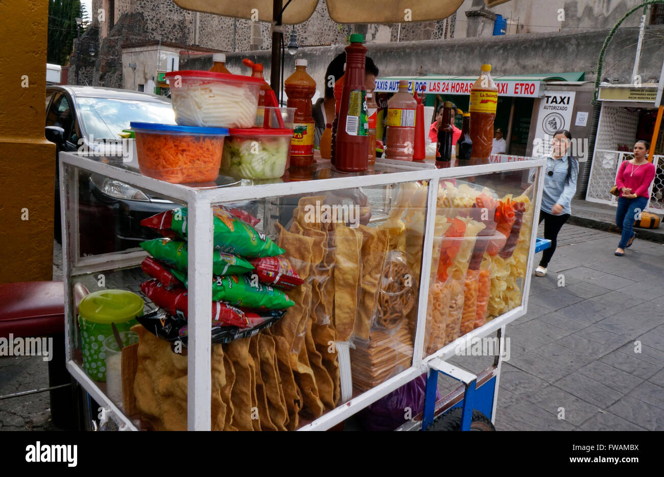 Mexican snacks sold by a vendor in the Coyoacan neighborhood, Mexico