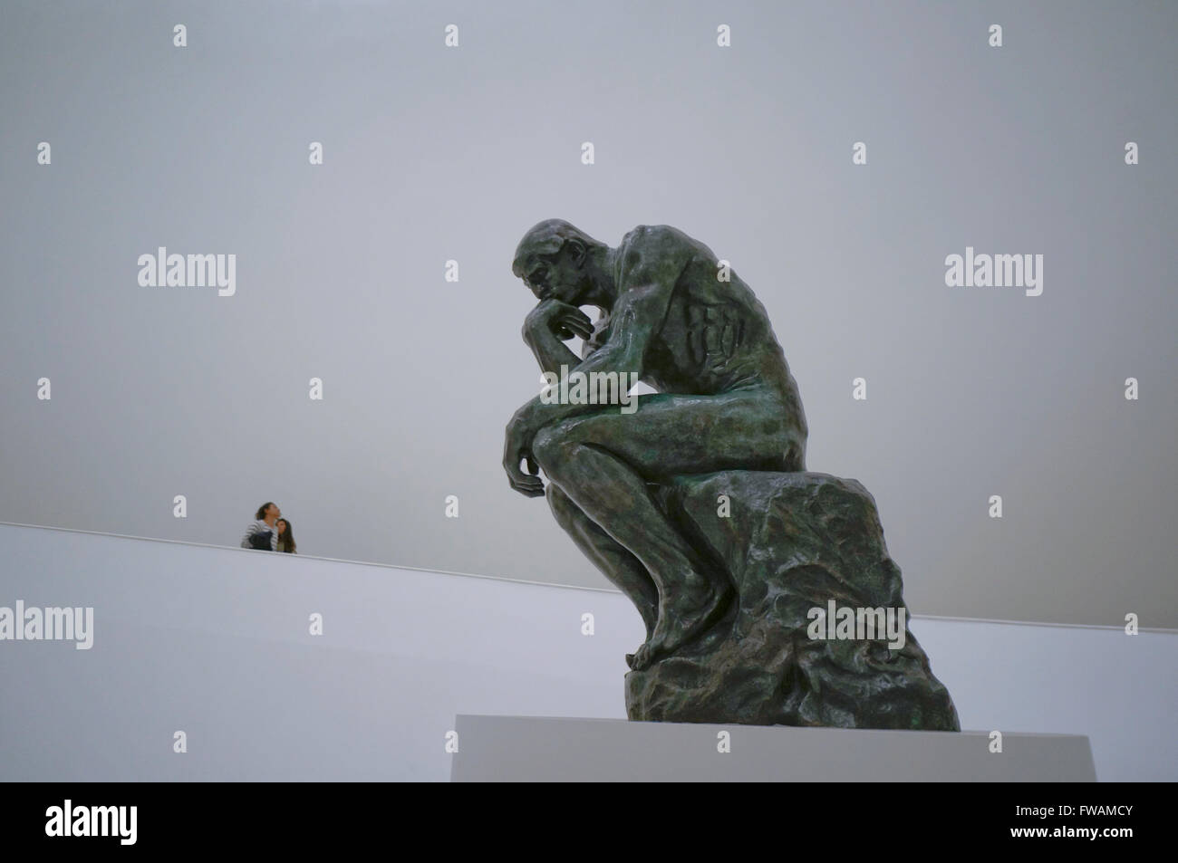 The Thinker is a bronze sculpture by Auguste Rodin in the Museo Soumaya, a private museum of Mexico City, Mexico Stock Photo