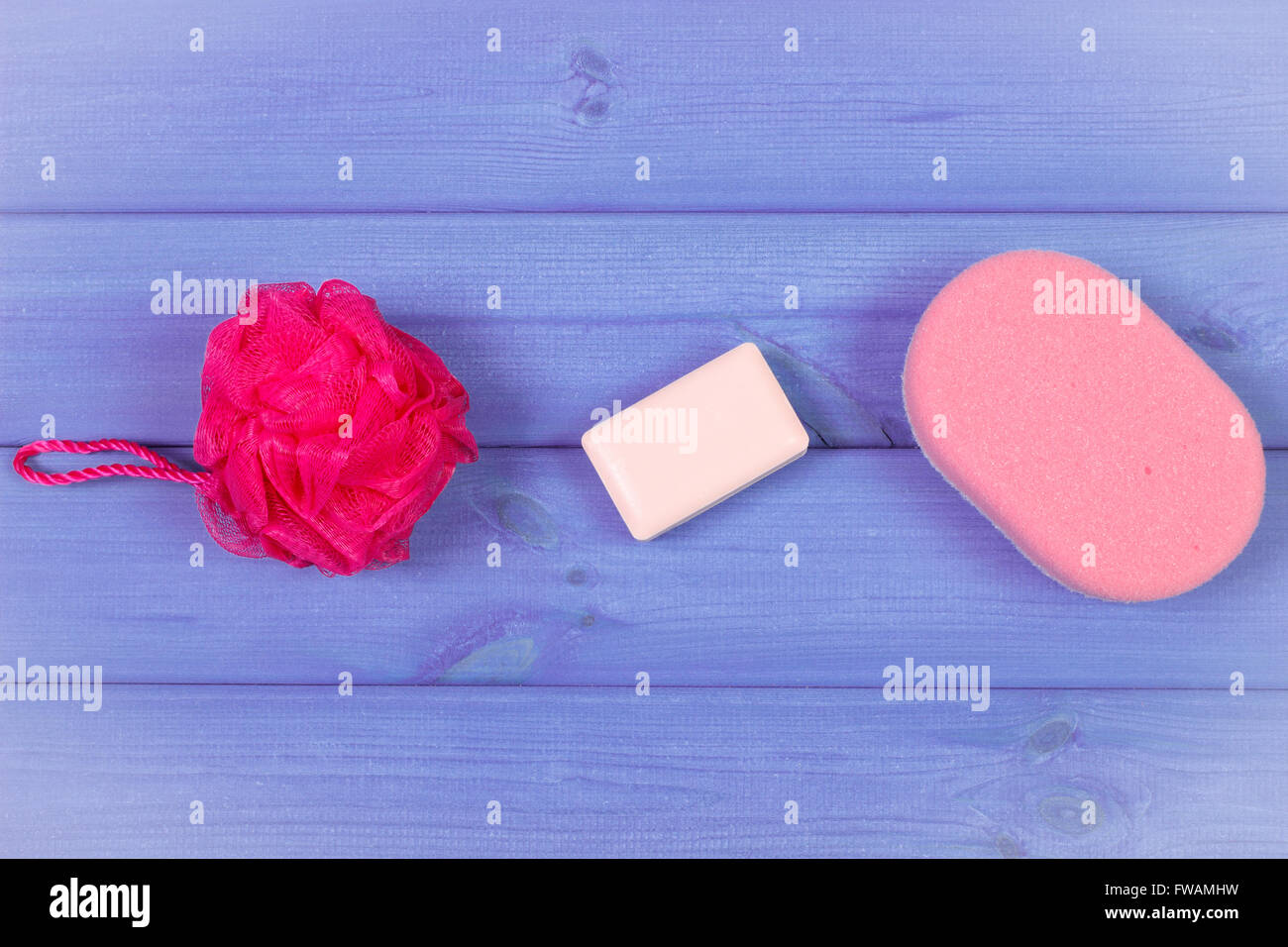 Cosmetics and accessories for personal hygiene in bathroom, soap