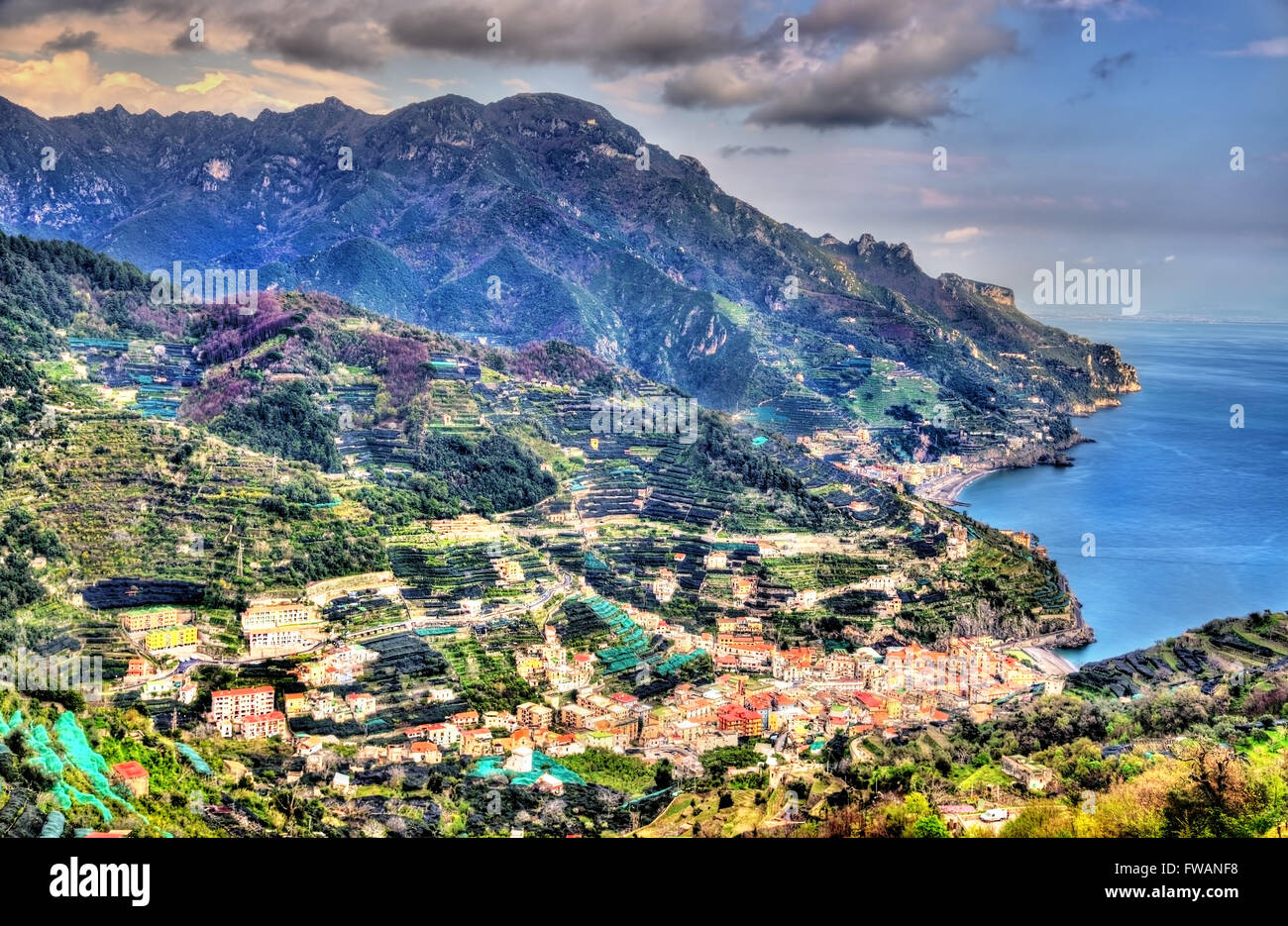 View of Minori village on the Amalfi Coast Stock Photo
