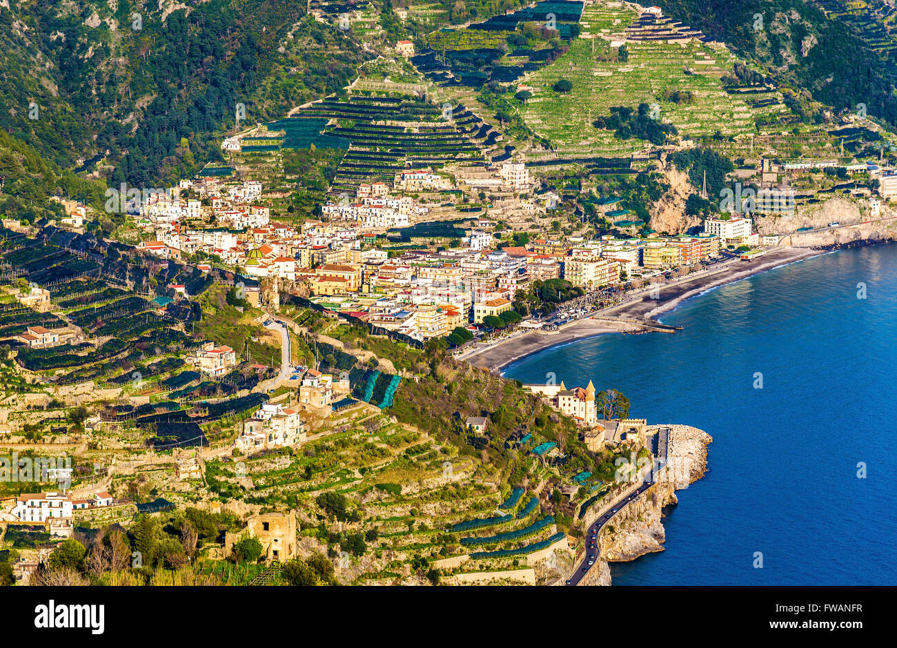 View of Maiori town on the Amalfi Coast Stock Photo