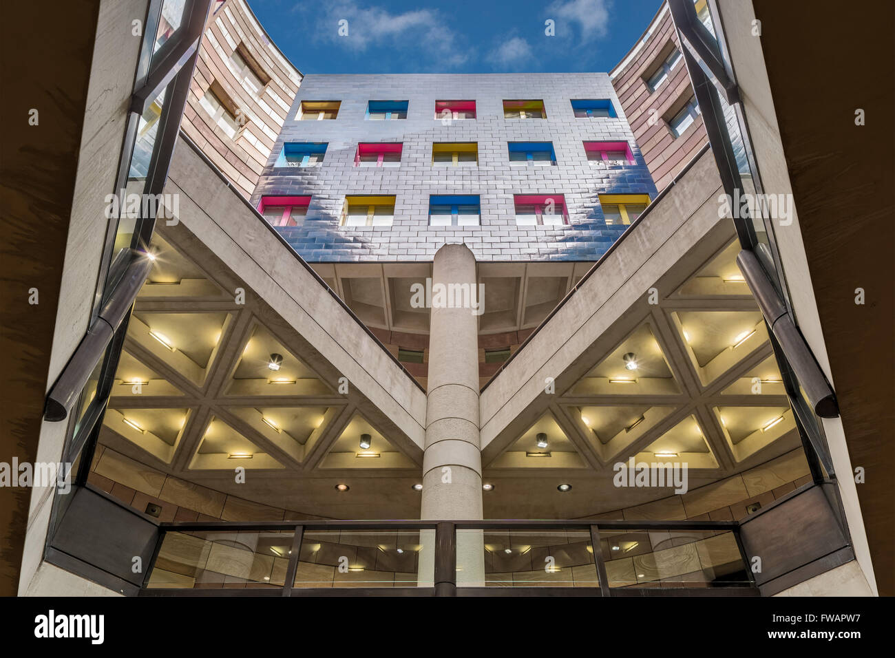 View looking up of the inner courtyard at number 1 Poultry in the City of London Stock Photo