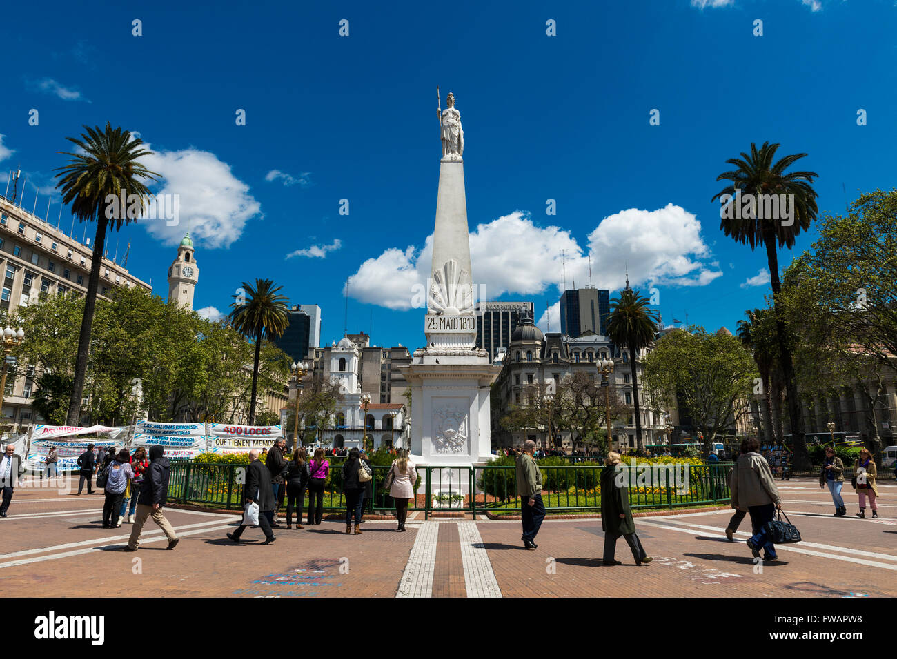 Buenos Aires, Argentina - October 4, 2013: People in the Plaza de Mayo in Buenos Aires, Argentina. Stock Photo