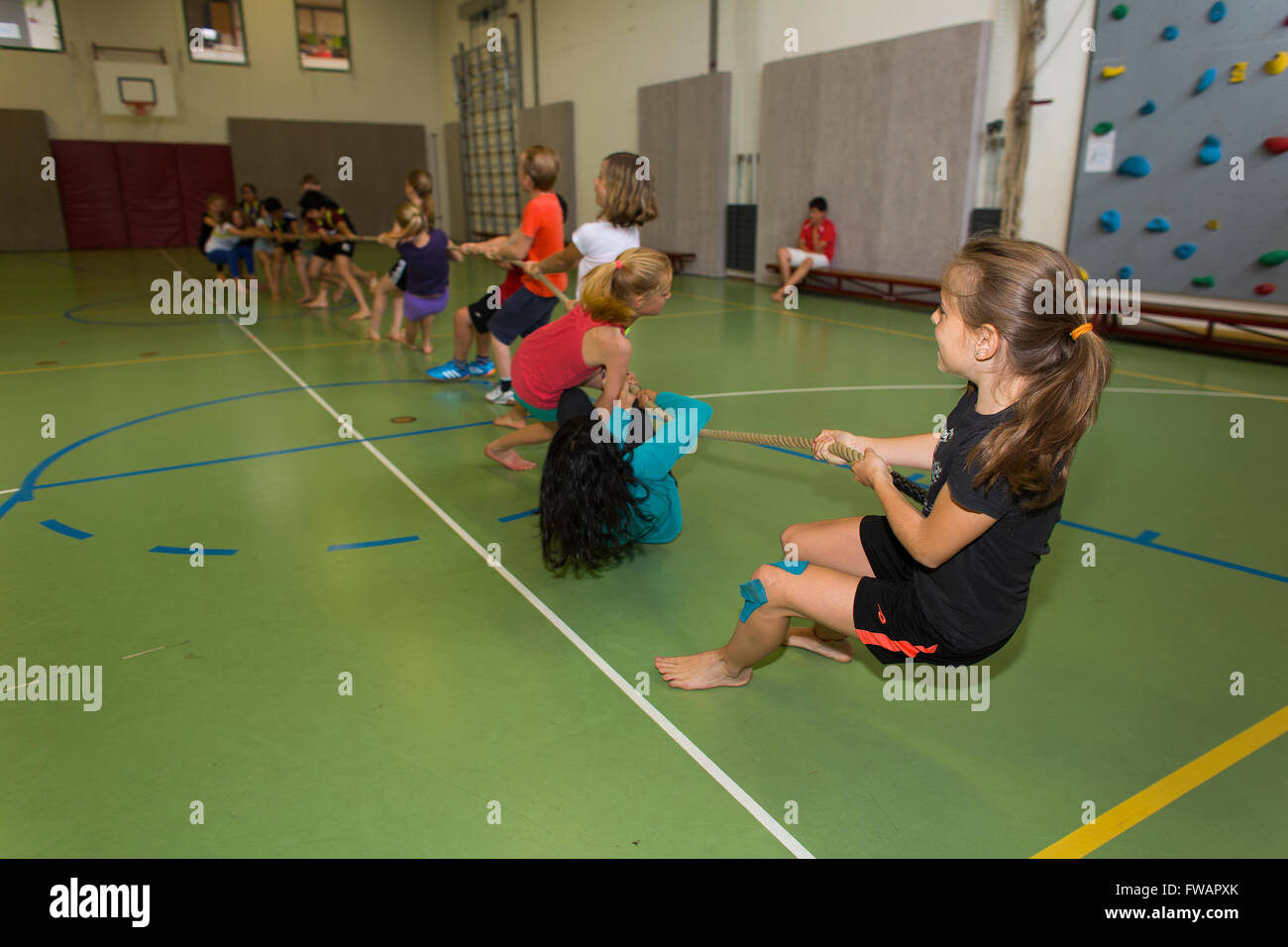 gymnastics at school in Holland Stock Photo