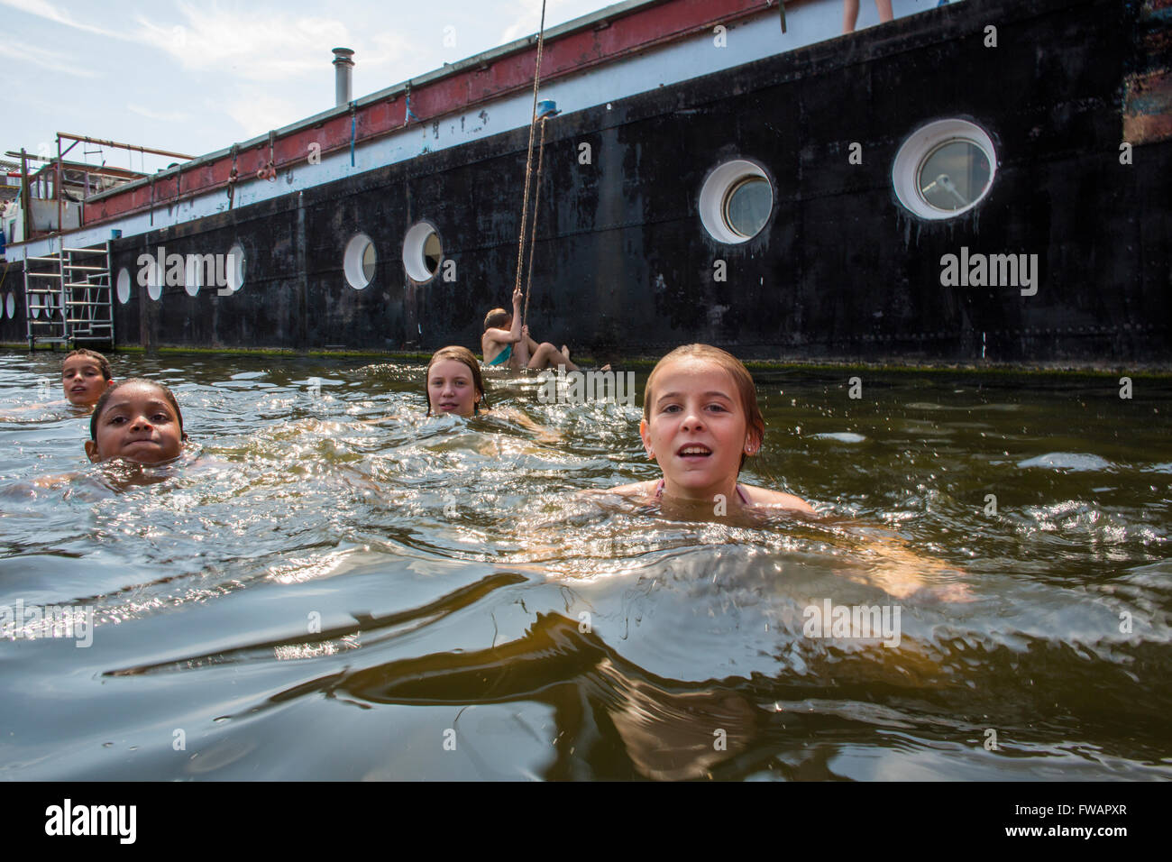 Dutch girls living on a houseboat in Amsterdam Stock Photo