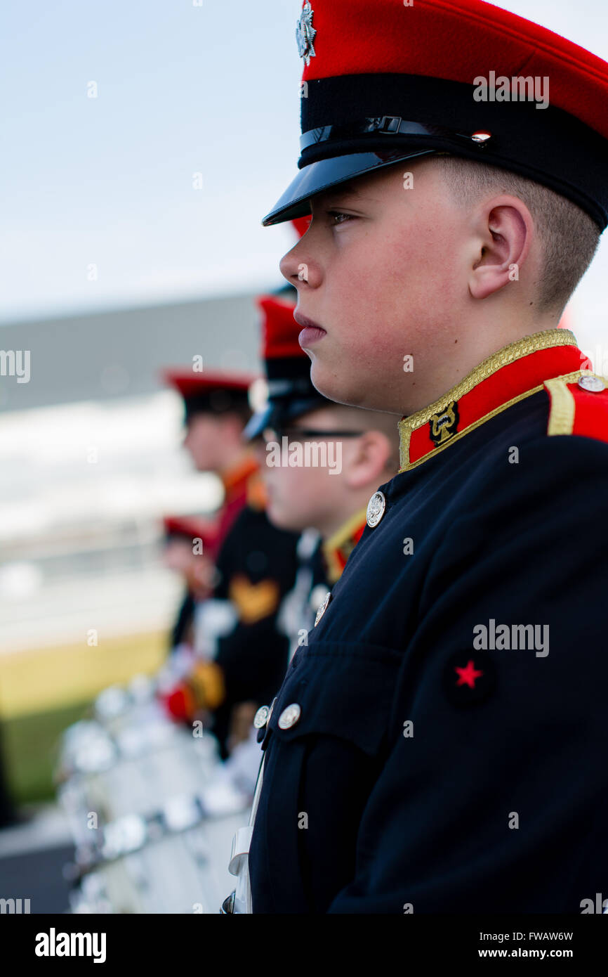 Towcester, Northamptonshire, UK. 2nd April, 2016. Coventry Marching band member during previews for Hankook 24 Hours Touring Car Series at Silverstone Circuit (Photo by Gergo Toth / Alamy Live News) Stock Photo