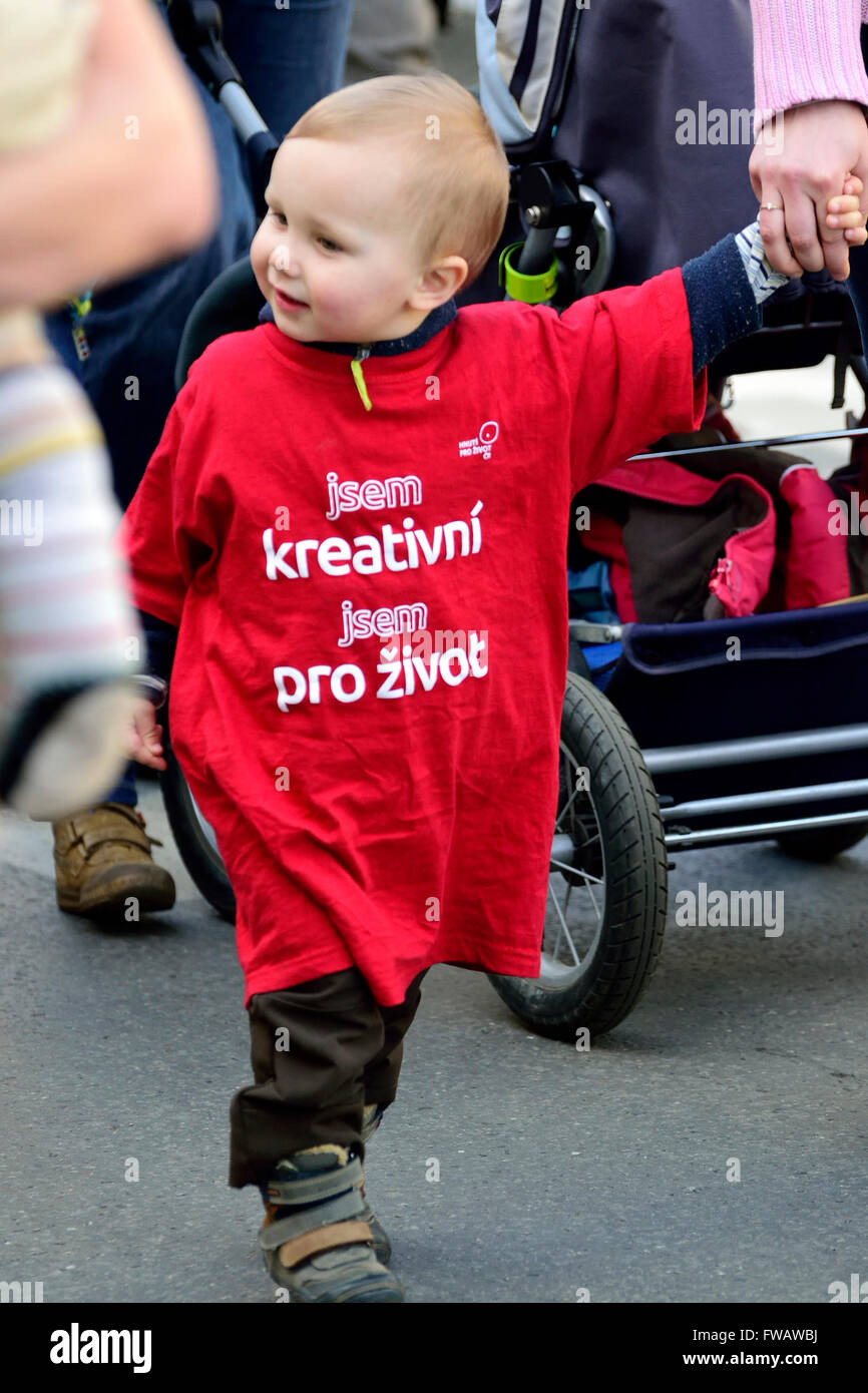 Prague, Czech Republic. 2nd April, 2016. Annual National March for Life - pro-life demonstration against abortion,organized by the Hnutí pro život (Pro-life Movement) and supported by the Greek Orthodox and Roman Catholic Churches Credit:  PjrNews/Alamy Live News Stock Photo
