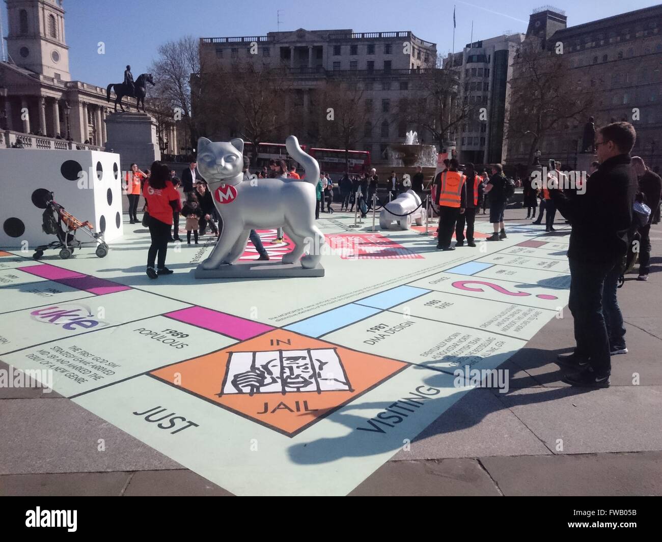 Trafalgar Square, London, UK. 02nd Apr, 2016. Big Monopoly is set on Trafalgar square for London Games Festival, London,UK, 02 April 2016 Credit:  Nastia M/Alamy Live News Stock Photo