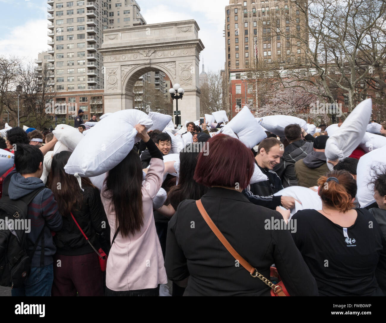 Crowds of young people taking part in the world's largest pillow fight